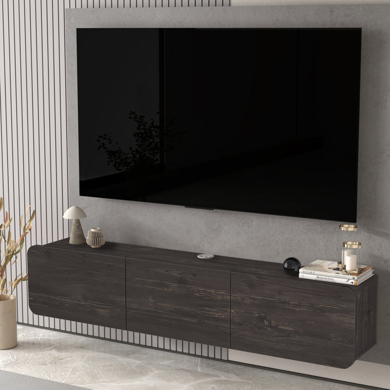 Bertice TV Stand for TVs up to 78", Black/Dark Brown Wood