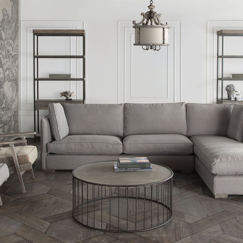 38" Grey Oak and Iron Round Rustic Coffee Table