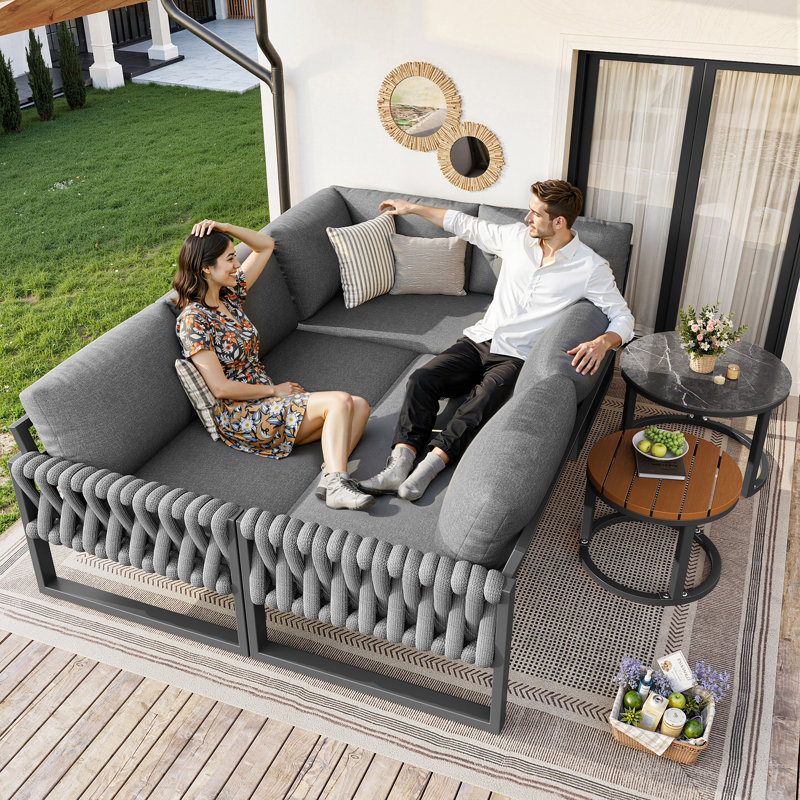Outdoor Patio Furniture Set For 5–6 People With  Removable Cushions For Garden, Balcony & Terrace