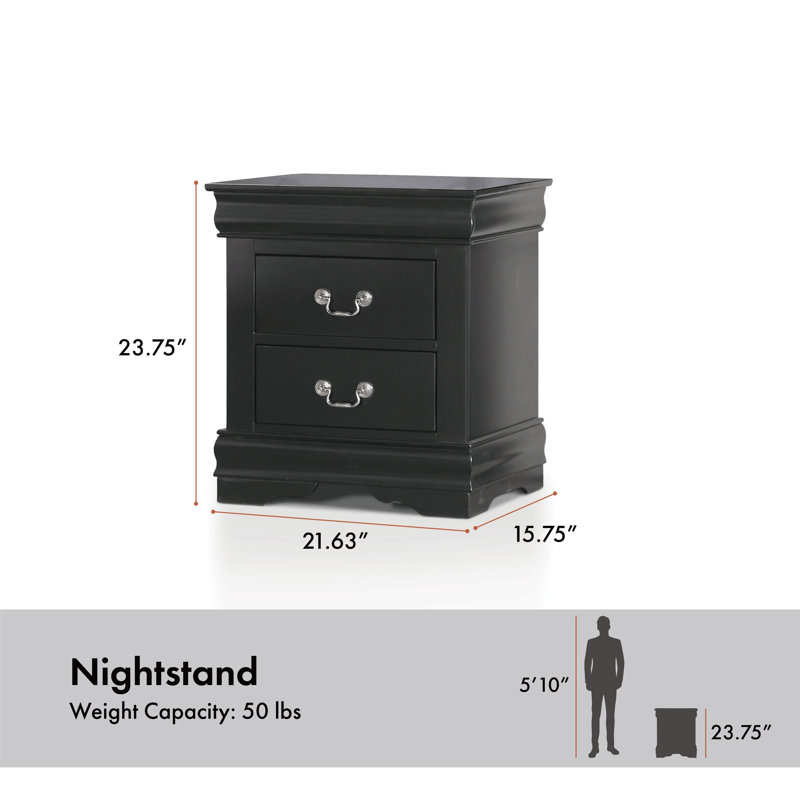 Ensemble de chambre à coucher Emelinda, Noir, Simple, Trois pièces : lit, 2 tables de chevet