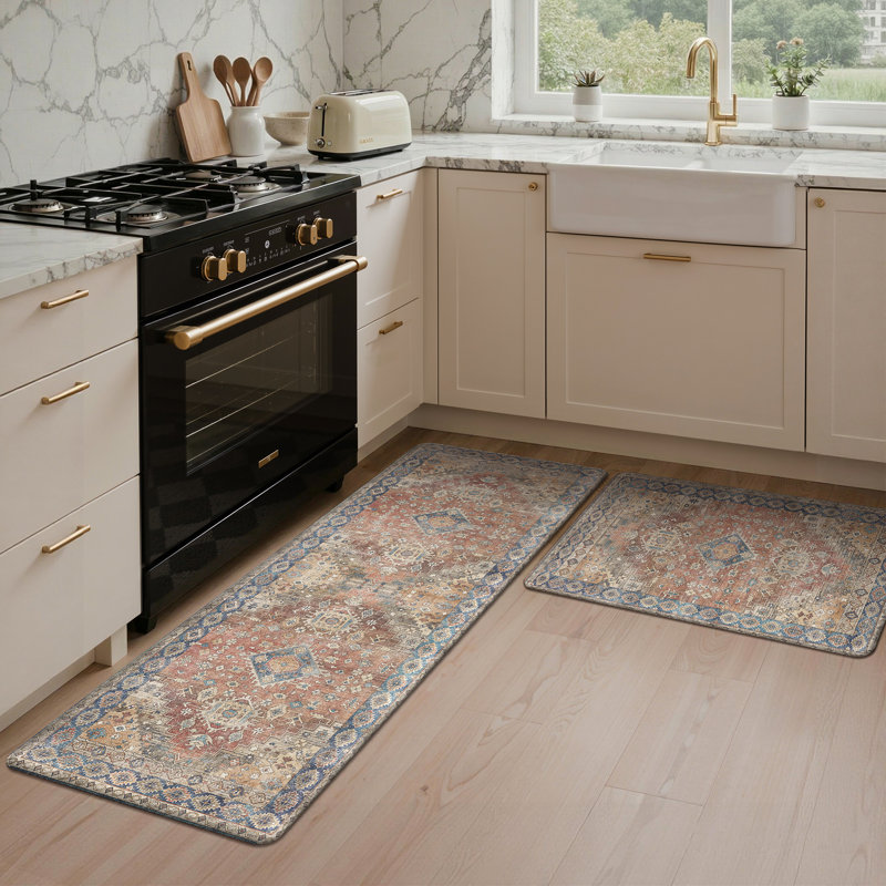 Anti-Fatigue Anti-Slip Waterproof Kitchen Mat, Runner 17" x 59" + 17" x 30", RetroBrick
