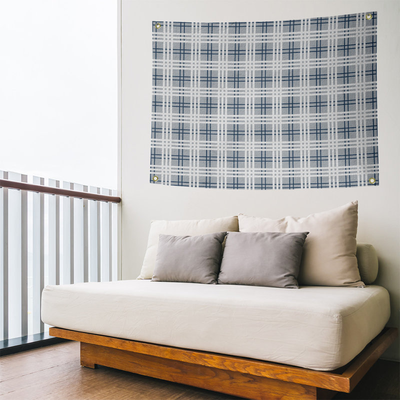 Tapisserie de luxe en polyester New England, Argent / Bleu / Blanc, H 59 po x l 80 po