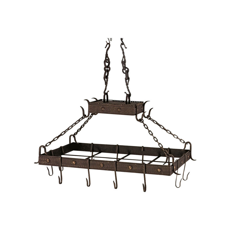 Support à casserole suspendu en métal fabriqué à la main, Bronze, H 24 po x l 42 po x P 21 po