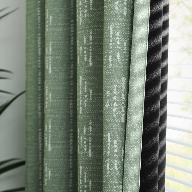 Ayani Bohemian Blackout Curtain Panel, 52" W x 84" L, Sage Green/White