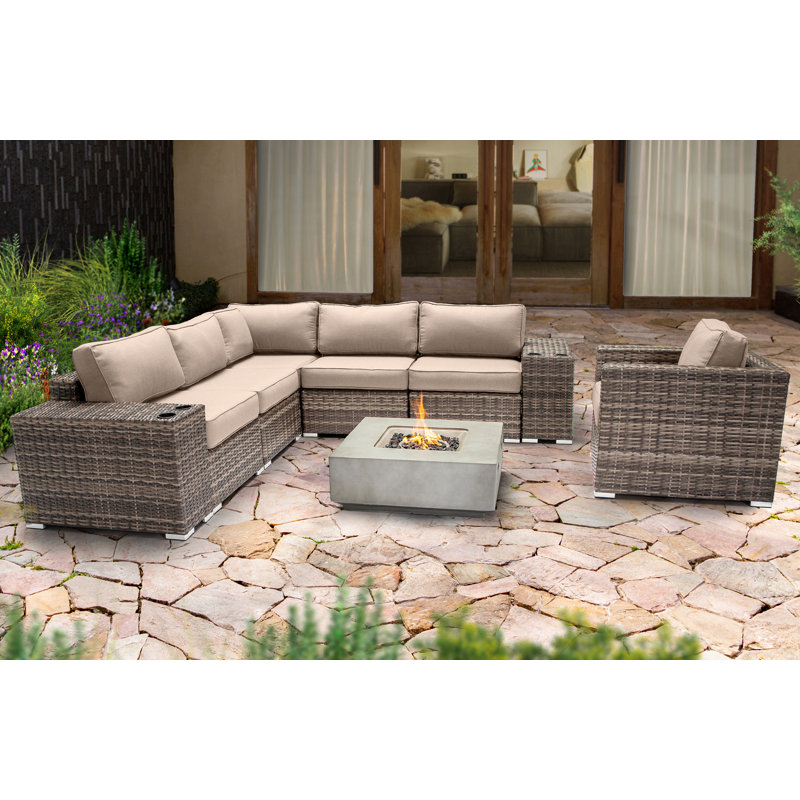 Ensemble de conversation pour 5 personnes avec foyer et coussins Sunbrella LSI, Beige