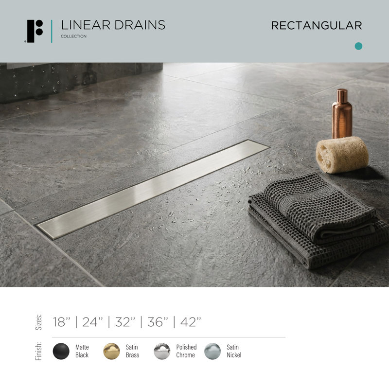 FINE FIXTURES Stainless Steel 42 inch Linear Shower Drain with Hair Trap and Tile Insert & Grate 2-in-1 Design, Satin Nickel