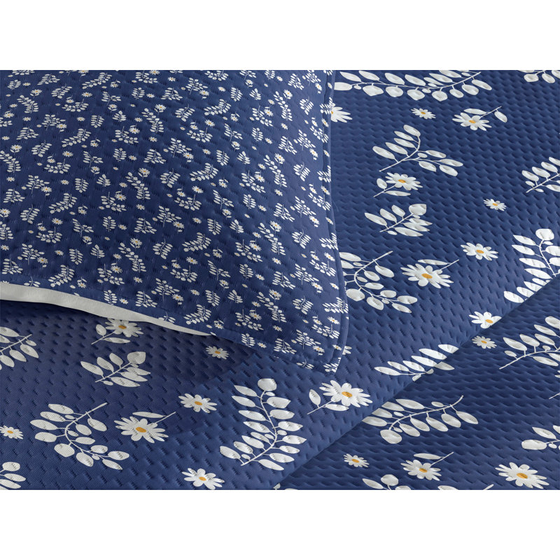 Coastal Polyester Coverlet, King Bedspread + 2 Shams, Pale Blue