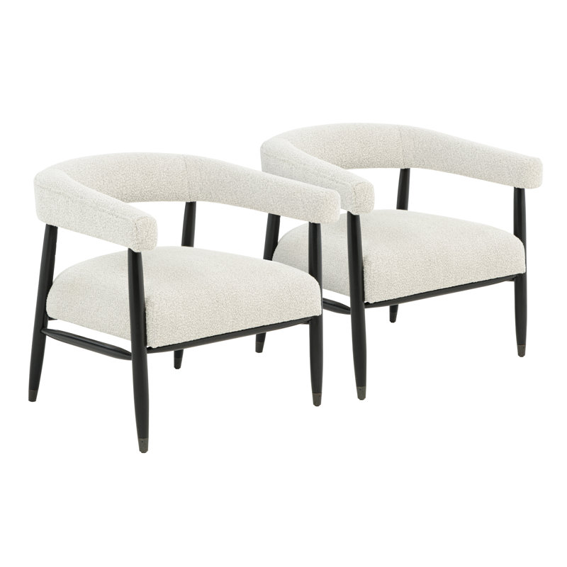 Fedor Arm Chair 2-piece Set In Mid-century Ivory Boucle Fabric