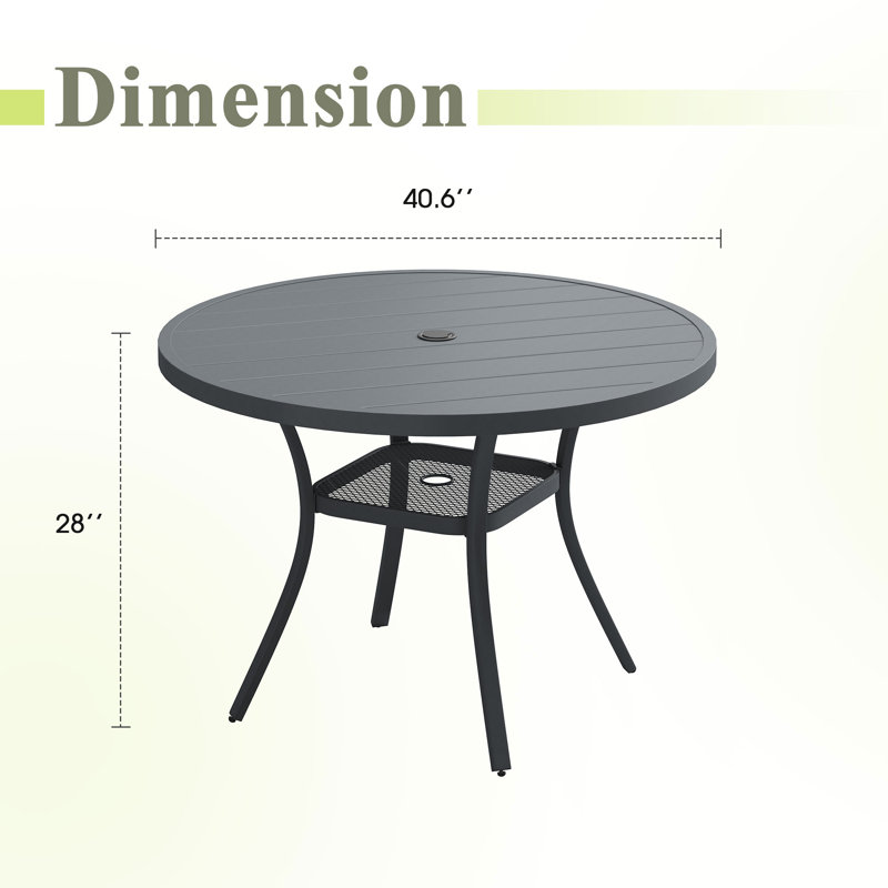 Table de patio ronde de 41 po avec tablette de rangement, Gris
