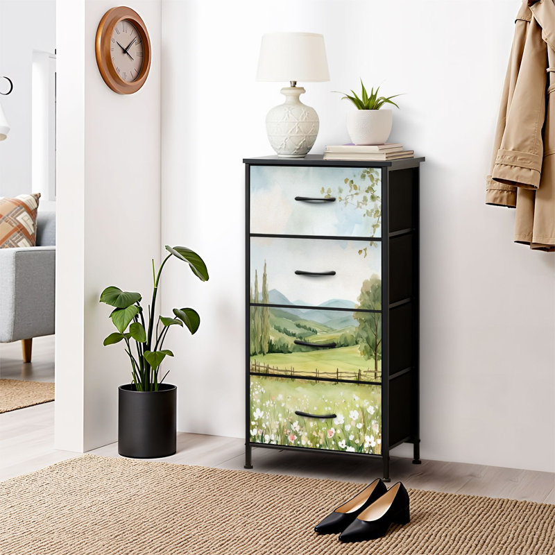 4 Drawer Dresser for Bedroom, Narrow Chest of Drawers, Wooden Top and Study Iron Frame 18"x37.5"-(WxH)