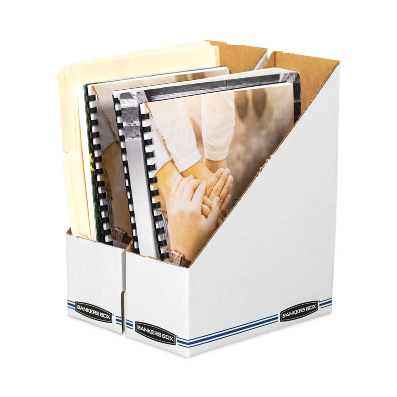 White Corrugated Cardboard Magazine Holder, 4 x 9.25 x 11.75