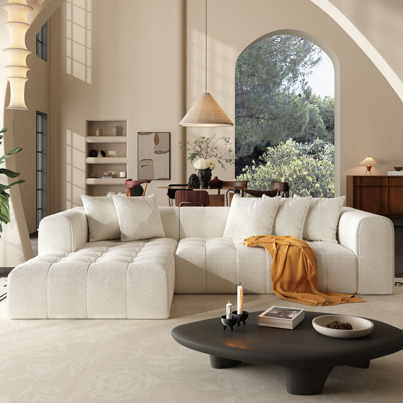 Canapé modulaire en L 107,9 po avec canapé-lit modulaire en forme de L avec repose-pieds, Beige, Left Hand Facing