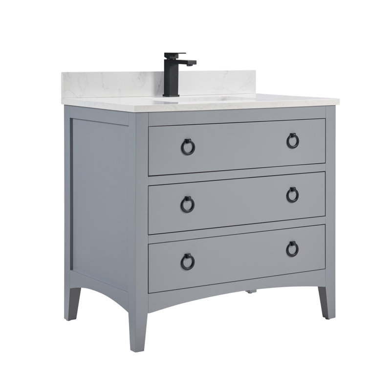 42" Solid Wood Sink Vanity With 1' Top, Black, Cadet, 36"