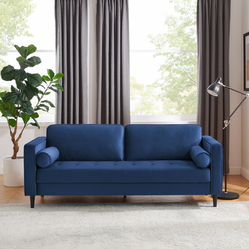 Jeses 207Cm Square Arms Sofa, Dark Blue Velvet