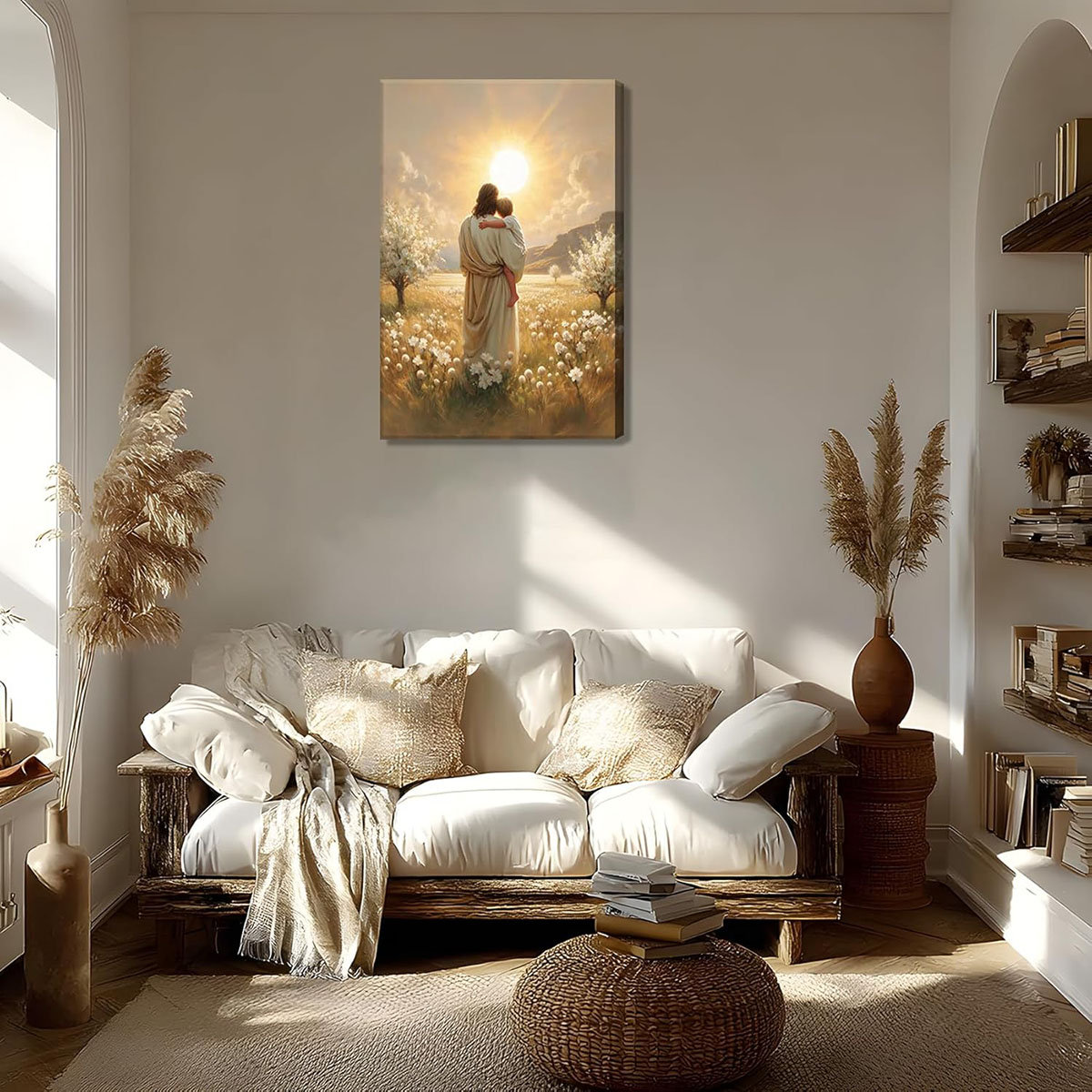Astoria Grand Jesus Canvas Wall Art Decor, Jesus With Boy In The Field ...