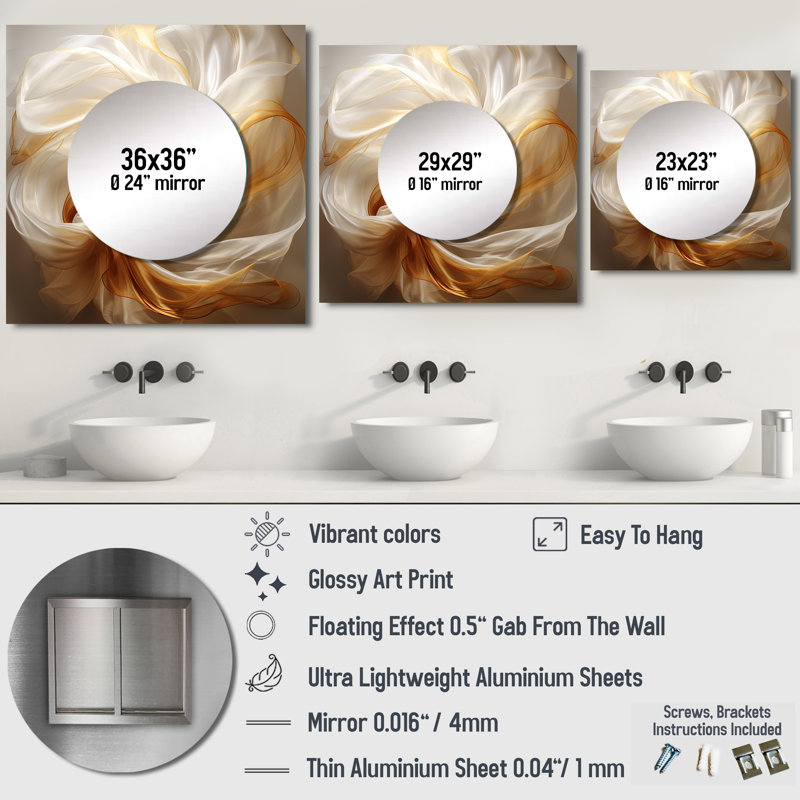 Liquide Satisfaction liquide lisse vagues orange - formes abstraites miroir carré pour décoration murale, 23 po x 23 po
