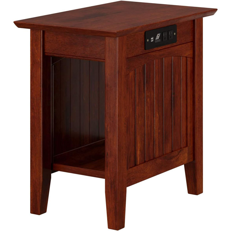 Nantucket Walnut Side Table With Built-In Charging Station And 2 Power Outlets