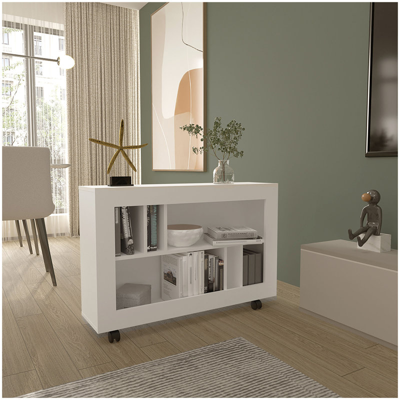 Console Table Cart, 5 Shelves, 4 Casters, White
