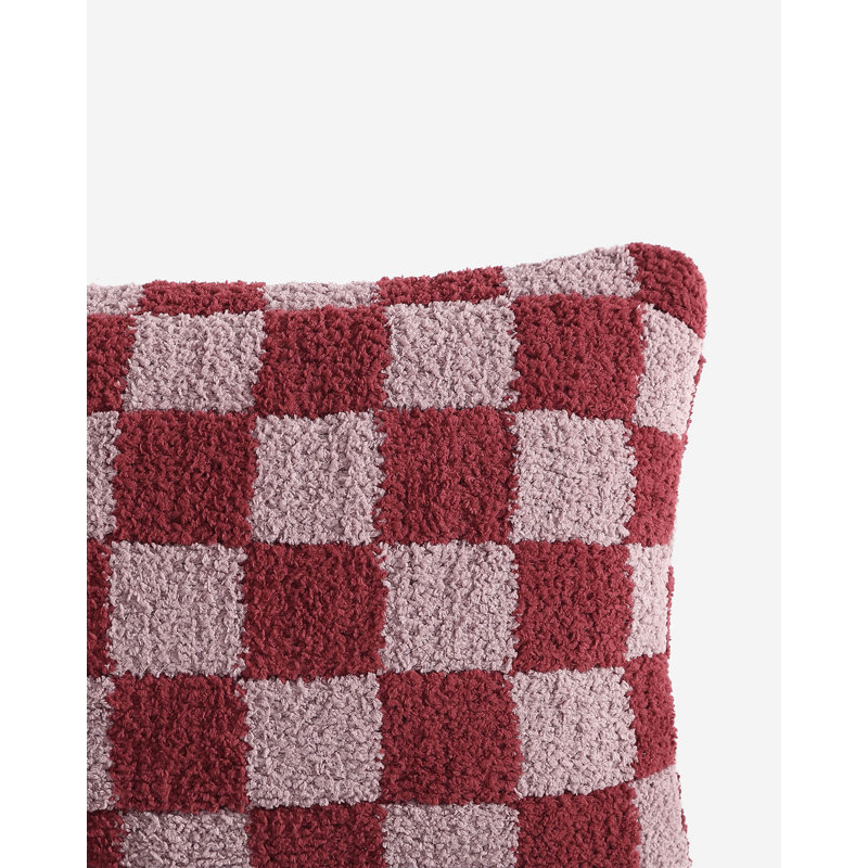 Checkerboard Lumbar Pillow Cover & Insert, 20" H x 20" W' x 1.4" D, Pomegranate/Rose Checkered