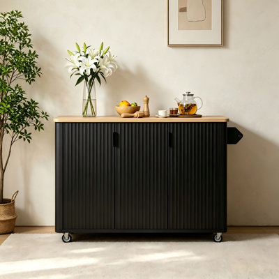 Îlot de cuisine cannelé, îlot de cuisine sur roulettes avec abattant et support de rangement interne, chariot de cuisine roulant avec porte-serviettes pour la cuisine, la salle à manger