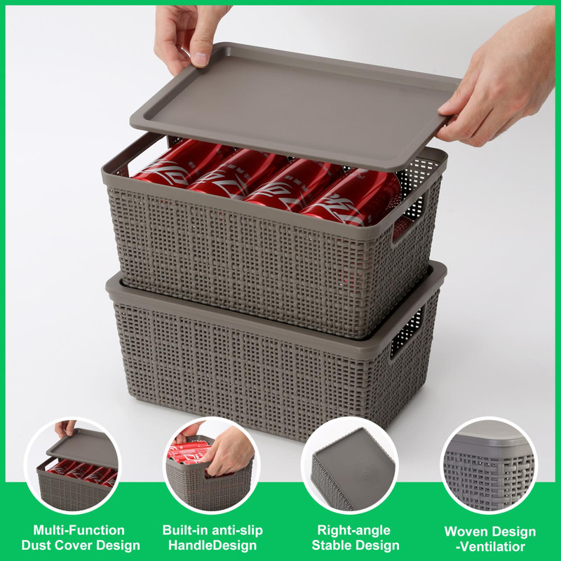 6 Pack Plastic Storage Baskets With Lids,Grey Breathable Stackable Storage Bins,Small Storage Containers,For Organizing Storage Baskets On Desktops,Closets,Playrooms,Classrooms,Offices