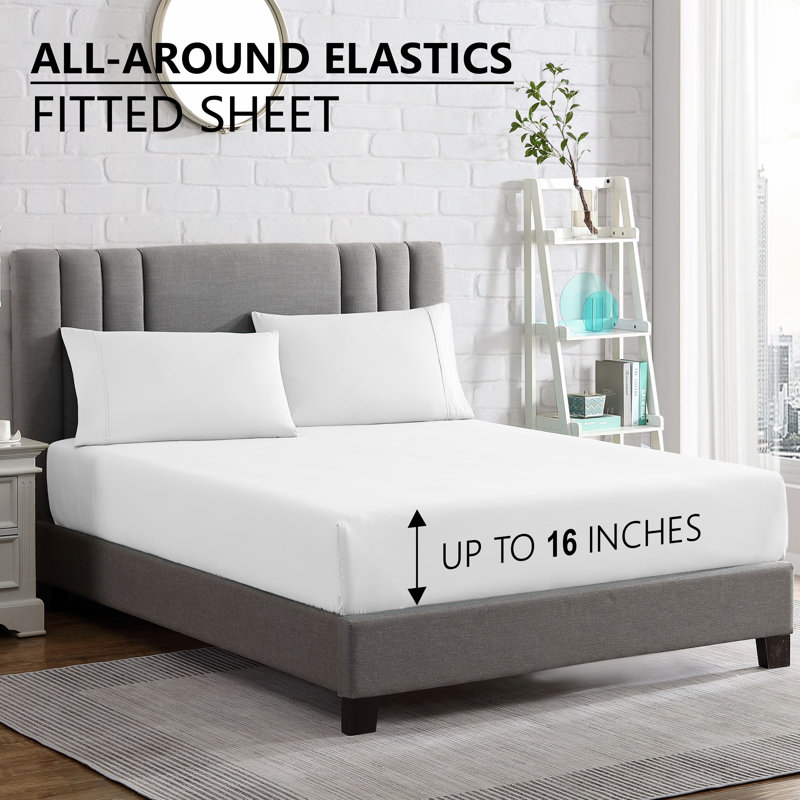 Ensemble de draps en microfibre ultra doux, Blanc, Ensemble de draps pour lit double + drap-housse + 