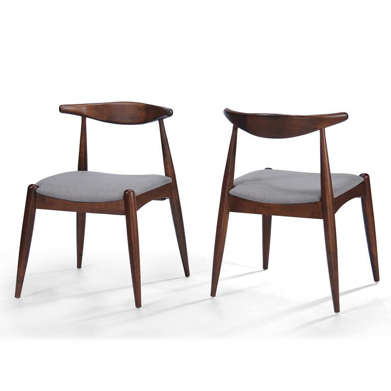Ensemble de 2 chaises de salle à manger en bois d'hévéa avec dossier ergonomique et coussins de confort, noyer et gris clair
