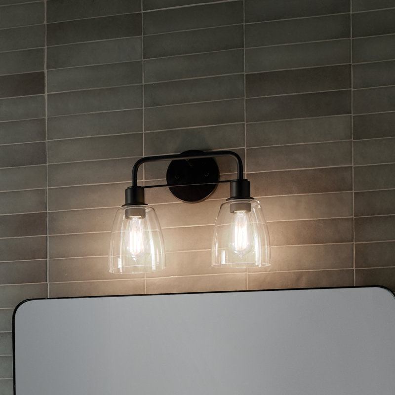 Meller 2-Light Black Vanity Light with Clear Glass Shades, Black