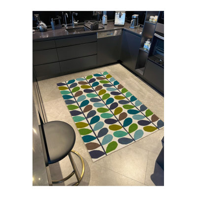 Green Leaf Patterned Woven Base Washable Rug