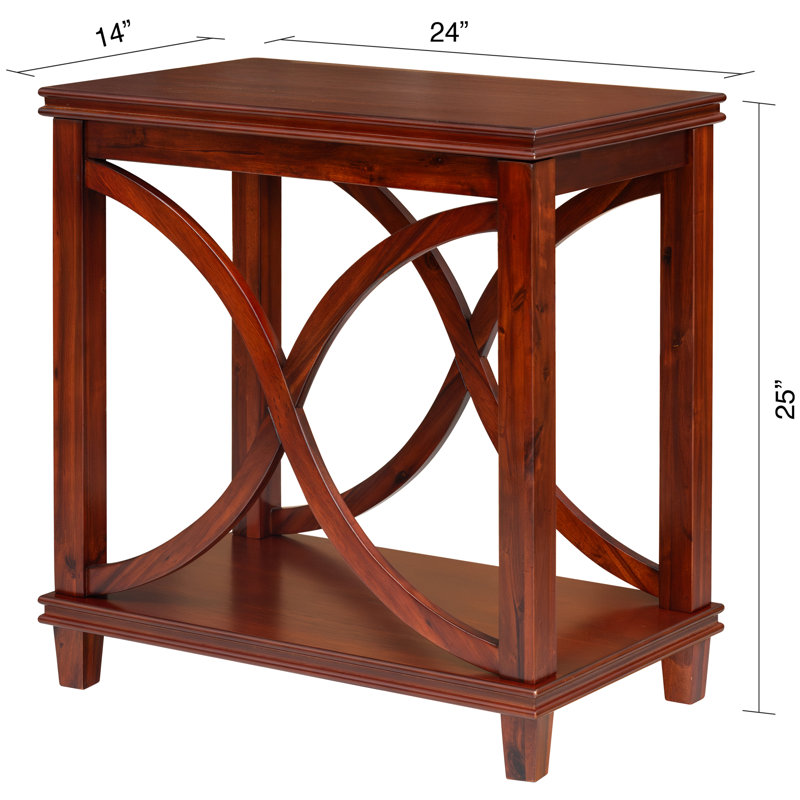 Console rectangulaire en bois massif, table d'appoint à 2 niveaux avec design en X, cerisier