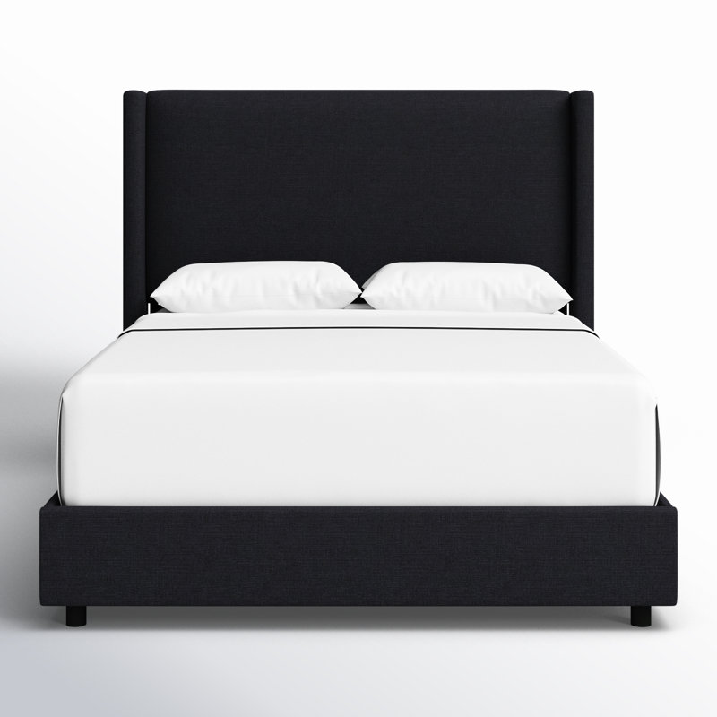 Hanson Upholstered Wingback Bed, Queen, Classic Black Linen