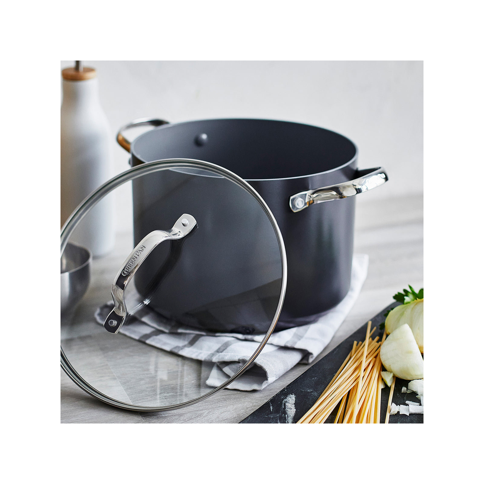 GreenPan Valencia Pro Hard Anodized Induction Healthy Ceramic Nonstick Stock Pot   , 8 Qt
