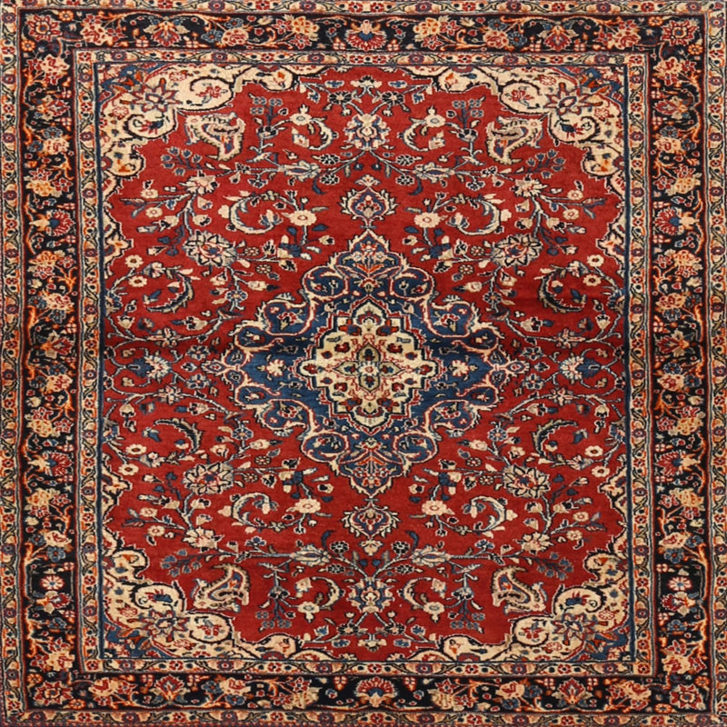 Tapis traditionnel rouge / vert Hacienda, Carré 5 pi