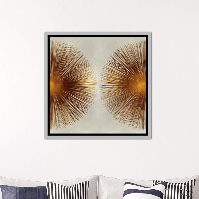 «Bronze Sunburst II» par Abby Young - impression d'art graphique, Toile avec cadre argenté, H 37 po x l 37 po x P 1,5 po