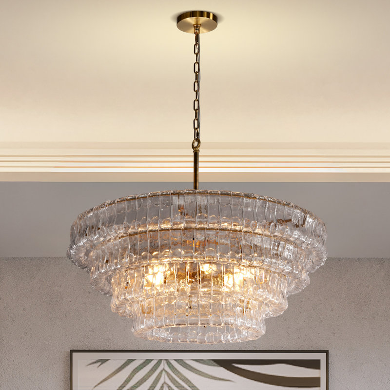 Whistler 36" 6-Lights Luxury Large Tiered Round Clear Glass Gold Chandelier(Bulbs Included), Gold, 15" H x 36" W x 36" D