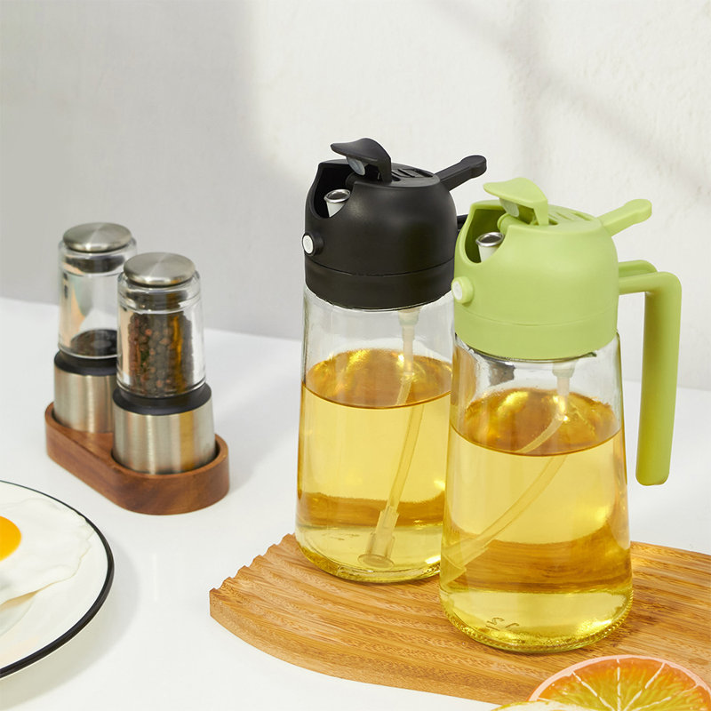 Distributeur d'huile 2 en 1 et vaporisateur en verre (noir), Noir