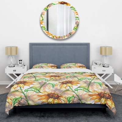 Ensemble de housse de couette jaune en tournesol vert / jaune en microfibre