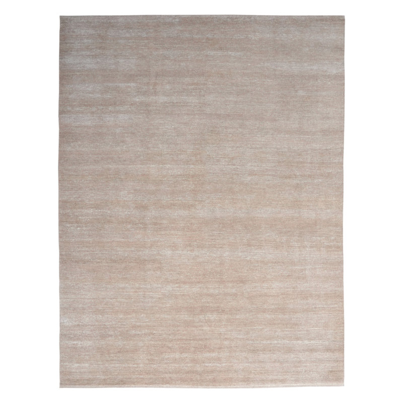 Solid Wool Saree Silk Blend Rug, Beige, Rectangle 12' x 18'