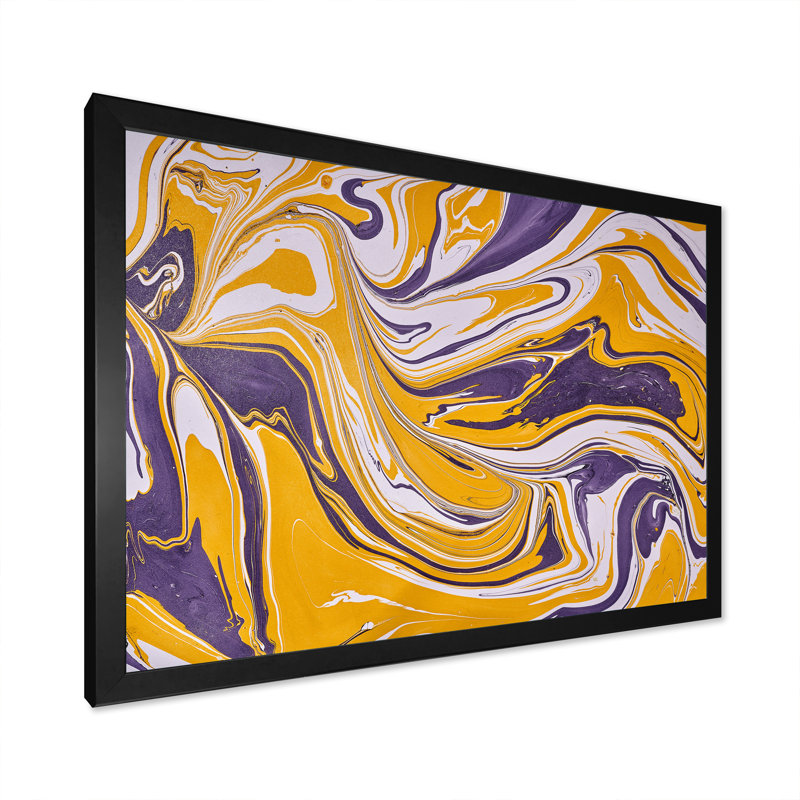 Jaune et mauve, art acrylique fluide - sur, Impression noire sur toile encadrée, H 8 po x l 12 po x P 1 po