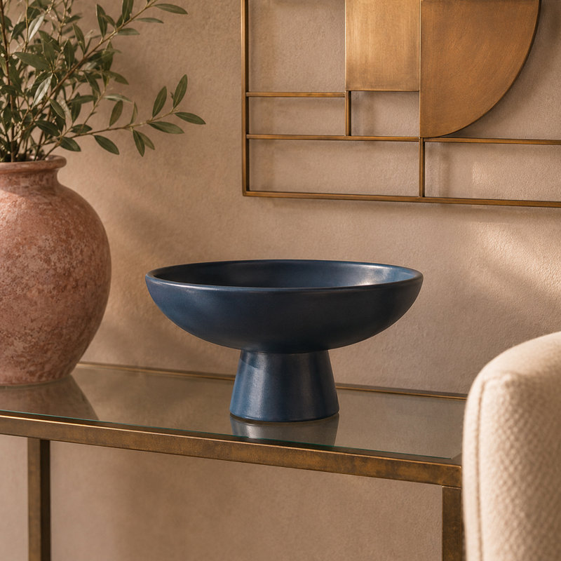 Grand bol décoratif bleu foncé en céramique Cole and Gray, Blue