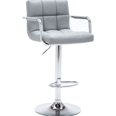 Tabouret de bar pivotant rembourré gris avec pivot à 360 °, piédestal en métal, coussin contemporain rembourré, accoudoir de 24 à 33 po, pivotant,