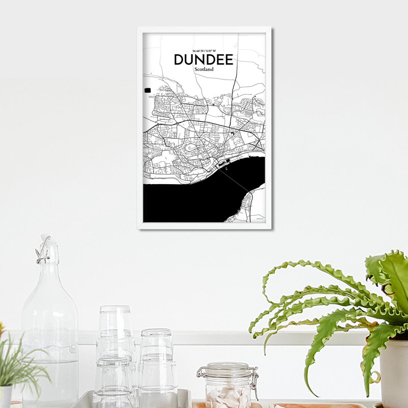 «Dundee City Map», impression dans les tons, Noir / blanc, H 17 po x l 11 po