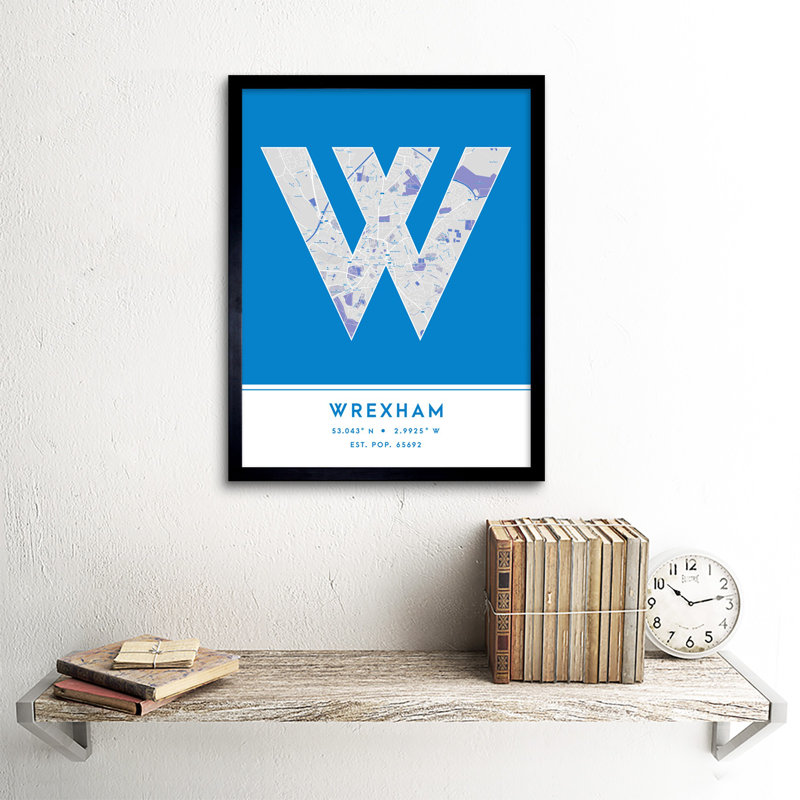 Wrexham Wales City Map Wrexham Wales City Map Blue - Single Picture Frame Typography