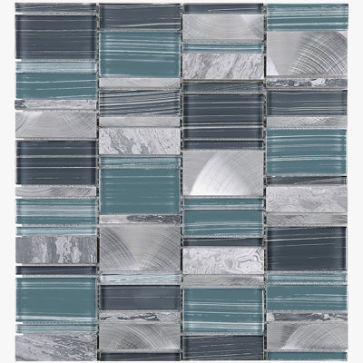 Initial Cuboid 11.82 in. x 11.82 in. Geometric Glossy Glass Mosaic Tile