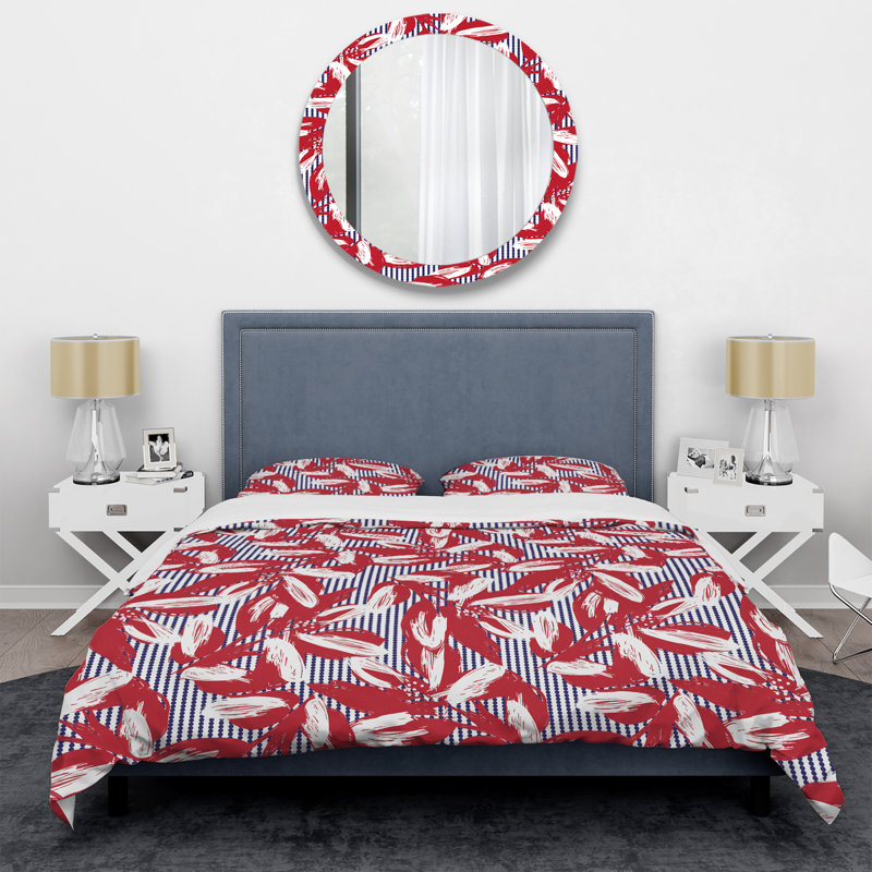 Ensemble de housse de couette à rayures florales rouges et noires - Polyester microfibre