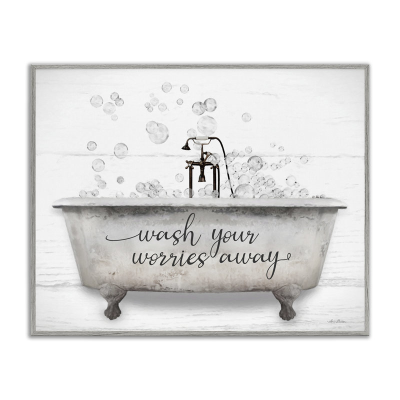 «Wash Worries Away Tub Bubble», estampe numérique encadrée par Lori Deiter, H 16 po x l 20 po, Estampe numérique Farmhouse