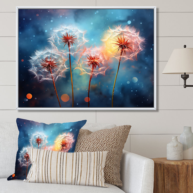 Dandelion Morning Moments I - Floral Wall Art Prints, Cadre flottant blanc, H 34 po x l 44 po x P 1,5 po