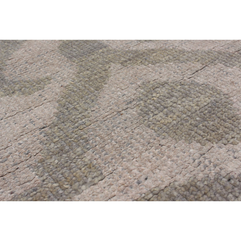 Tapis gris en laine noué à la main de conception unique 5 pi 1 po x 7 pi 9 po Fjoralba
