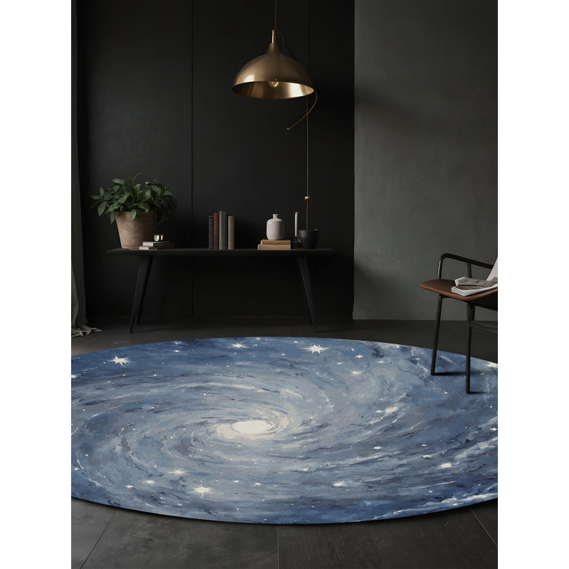 Tapis bleu soyeux et moelleux, Rond 4 pi