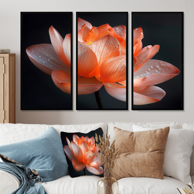 Orange orange, gris, glamour, lotus photo II - lotus, art mural